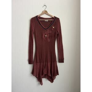 Farinelli Dress Womens Medium Asymmetrical Boho Drop Waist Rust